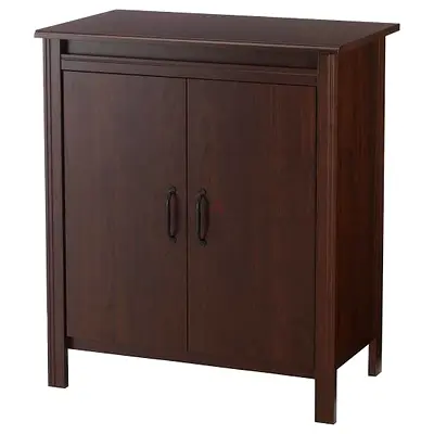 Compact Dark Wood Storage Cabinet with Double Doors