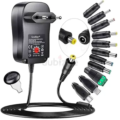 Universal Adjustable DC Power Adapter with Multiple Tips (AC to DC)