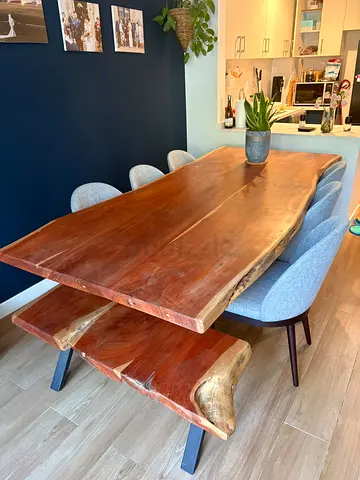 Solid Wood Live Edge Dining Table, 2 Benches & Matching Coffee Table