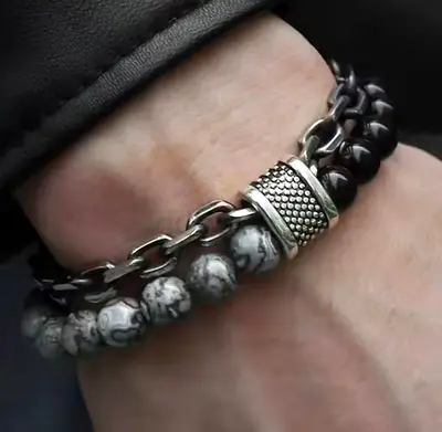 Brand New men's beaded and chain bracelet