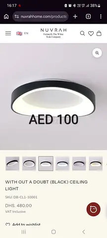 Modern Black Circular Ceiling Light - Excellent Condition