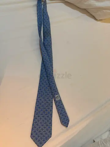 Blue patterned men's silk tie - good condition hermes orignal