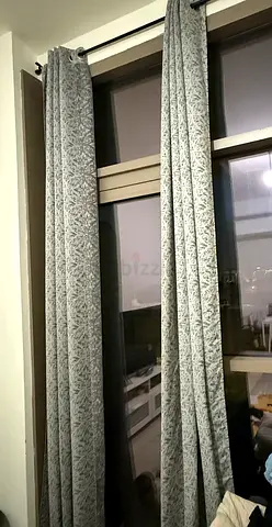 2 Pairs of grey patterned blackout curtains - good condition
