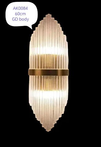Glass Ribbed Wall Sconce Light - 60cm Gold Body