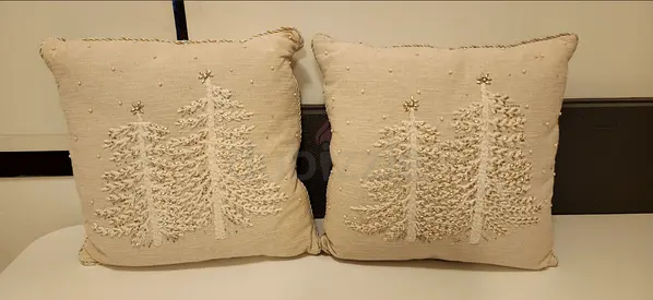Set of 2 Beige Embroidered Tree Decorative Cushions
