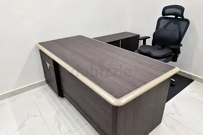Executive L-Shaped Office Desk with Side Credenza - Dark Wood Finish