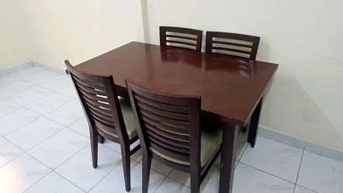 Wooden Dining Table (140x80 cm) with 4 Chairs – Great Condition