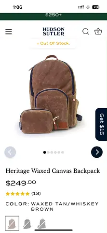 Heritage Waxed Canvas Backpack - Waxed Tan/Whiskey Brown brand new