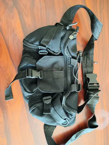 Black Tactical/Utility Waist Bag - Multi Pocket Sling Belt Bag