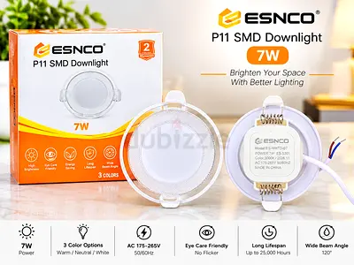 Esnco P11 7W SMD LED Downlight - 3 Color Options, New