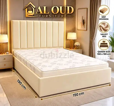 Queen Size Upholstered Bed Frame with Headboard - 150 x 190 cm
