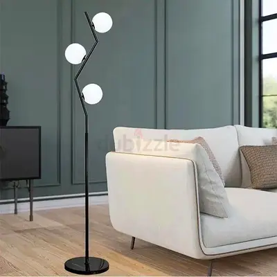 Modern Black Zigzag Floor Lamp with 3 Globe Lights