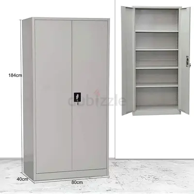 Metal Storage Cabinet 184cm H x 80cm W with 4 Adjustable Shelves — Light Grey