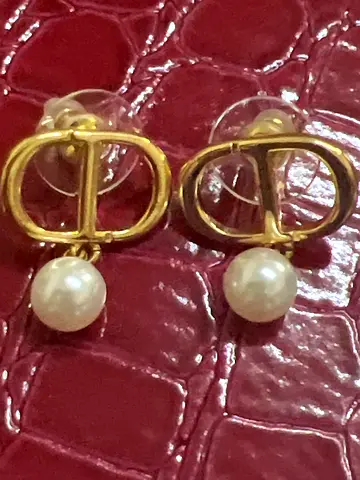 Premium Luxury Gold CD Monogram Pearl Stud Earrings for Women