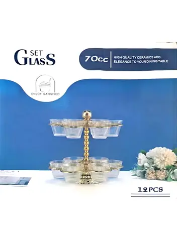 12-Piece Glass Serving Set with Gold Holder, 70ml Cups