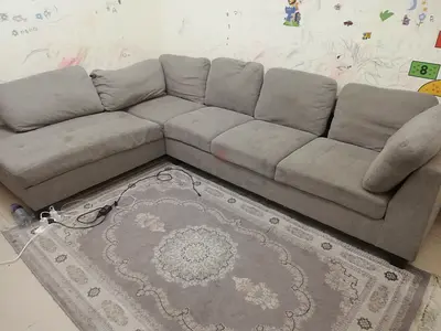 Grey L-shaped Fabric Sofa - 4 Seater Corner Couch