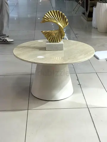 Round Marble Coffee Table with Polished Stone Top