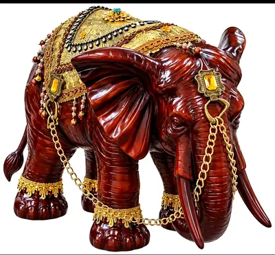 Decorative Large Wooden Elephant Statue with Gold Accents