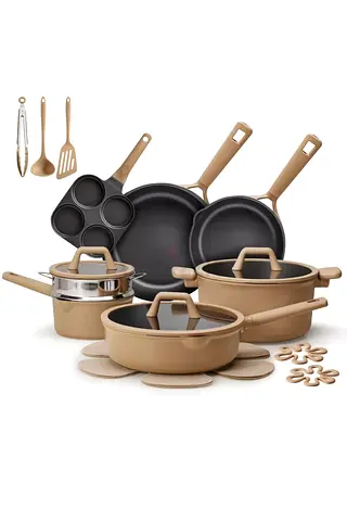 21-Piece Nonstick Cookware Set, PFOA-Free Healthy Cooking Set, Titanium-Reinforced - Taupe
