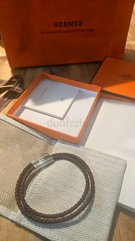 Hermes braided leather double-wrap bracelet with silver clasp - used, new never used, orig.lpackage