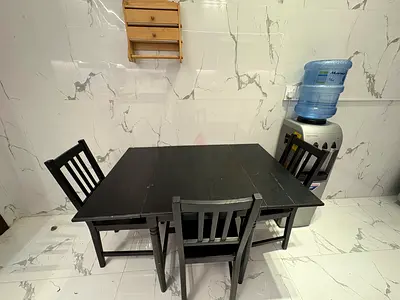 Solid Wood Black Kitchen Dining Table with 3 Chairs - Compact Extendable
