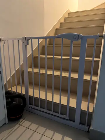 White safety gate for stairs — sturdy stair/baby proofing gate
