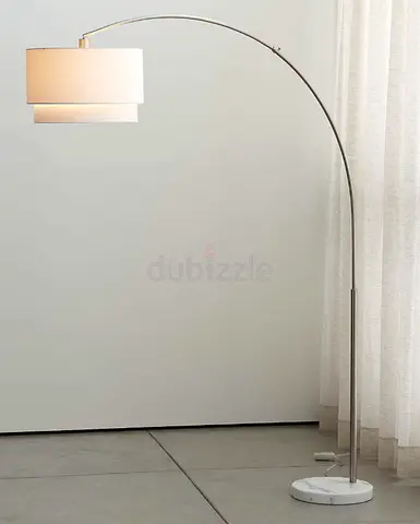 Crate & Barrel Meryl Arc Floor Lamp – Nickel, White Shade, Perfect Condition
