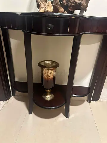Dark Wood Half Moon Console Table with Lower Shelf