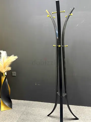 Metal Black Coat Rack with Brass Hooks - Free Standing- hangerfor clothes and…