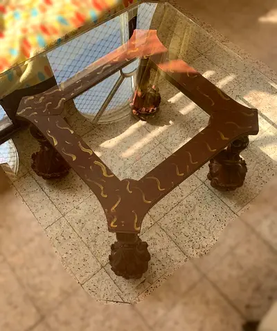 Large Decorative Wooden Coffee Table with Glass Top – Heavy & Sturdy