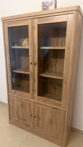 Matching Oak-Look Sideboard & Glass Display Cabinet