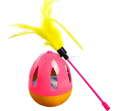 Interactive Feather Teaser Toy for Cats - Egg-shaped Rolling Toy