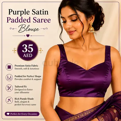 Purple Satin Padded Saree Blouse