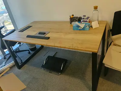 Wooden Office Desk with Metal Legs - Good Condition