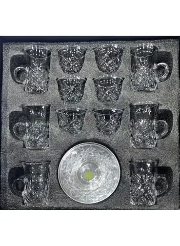 18-Piece Patterned Glass Tea and Coffee Cup Set with Saucers