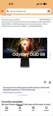 Samsung odyssey G8 Oled 34” gaming monitor