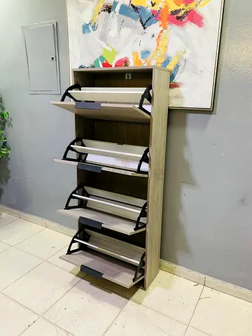 Slim 5-Tier Tilt Shoe Rack Cabinet - Light Oak