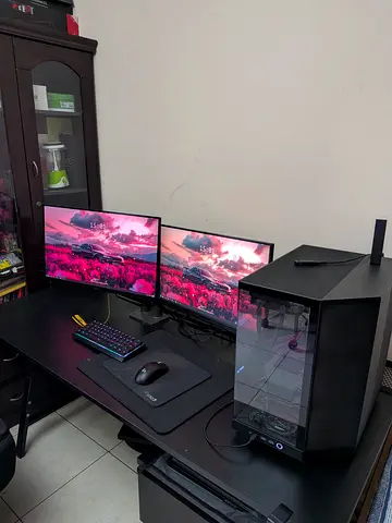 Gaming PC setup with dual monitors