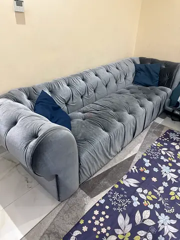Large Grey Velvet Tufted 10 Seater Sofa (Pan Home)