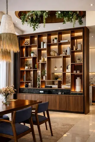 Large Wooden Built-in Display Cabinet with LED Shelves