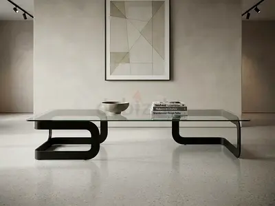 Cattlean Italia Modern glass top coffee table with curved black base (Free Delivery)