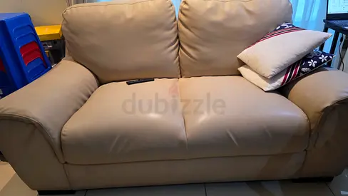 Beige 2-seater Leather Sofa - Good Condition
