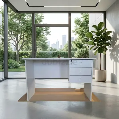White Office Desk with Lockable Drawer Unit - Good quality