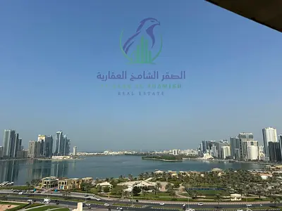 3-bedroom apartment in Al Majaz 2, Sharjah, with sea view, maid’s room, 2 balconies, built-in wardrobes, free AC and parking, opposite Al Majaz Park.