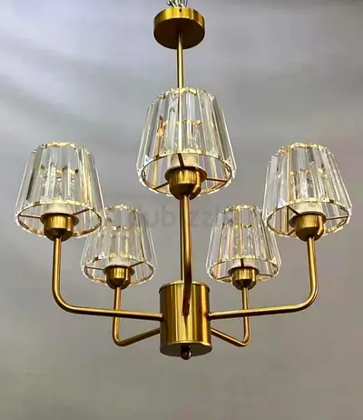 Gold 5-Arm Crystal Glass Chandelier - Modern Ceiling Light