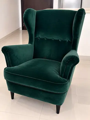 Dark Green Velvet Wingback Armchair - Good Condition