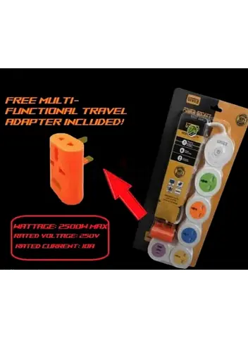 Power Strip Extension Cord 2m with On/Off Button, 2500W, and Multi-functional Travel Adapter