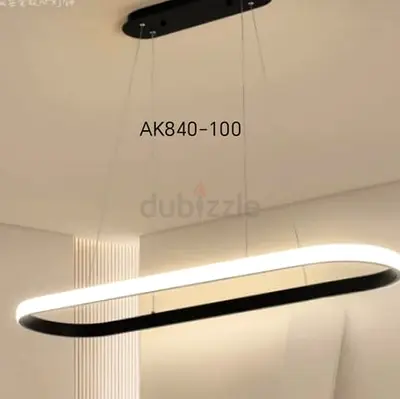 Modern Oval LED Pendant Light - Black & White, Suspended Ceiling Lamp size 100cm