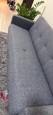 Grey 3-Seater Fabric Sofa - Good Condition