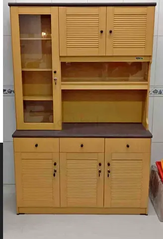 Wooden Kitchen Cabinet With Multiple Storage Compartments